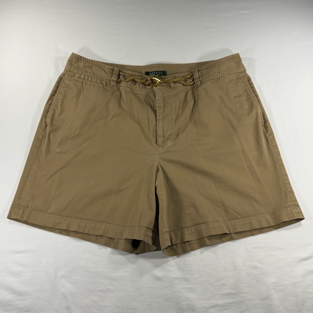 Lauren Ralph Lauren Tan Khaki Chino Shorts Rope Toggle Belt Size 16